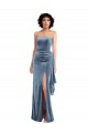 Stretch Velvet Strapless Low Back Sheath Dusty Blue Formal Evening Gown / Prom Dress / Bridesmaid Dress Manchester