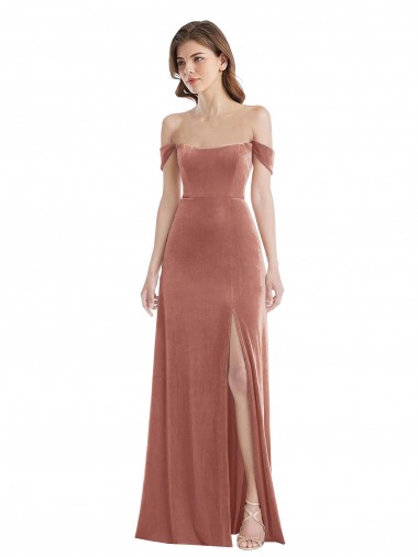 Stretch Velvet Off the Shoulder A-Line Cinnamon Rose Semi Formal Evening Dress / Prom Dress / Bridesmaid Dress Manchester