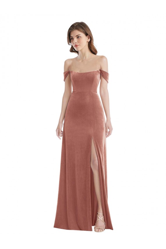 Stretch Velvet Off the Shoulder A-Line Cinnamon Rose Semi Formal Evening Dress / Prom Dress / Bridesmaid Dress Manchester