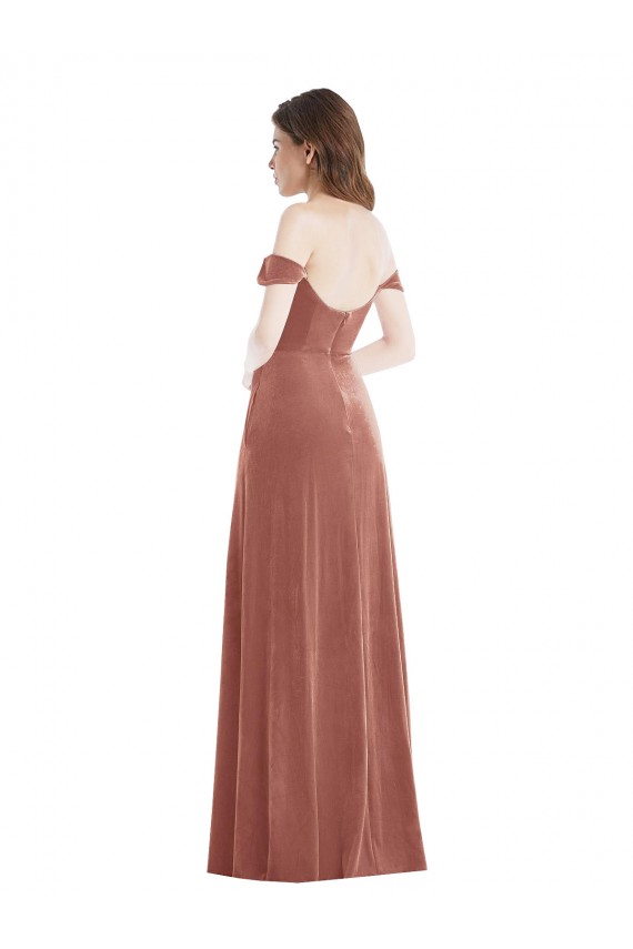 Stretch Velvet Off the Shoulder A-Line Cinnamon Rose Semi Formal Evening Dress / Prom Dress / Bridesmaid Dress Manchester