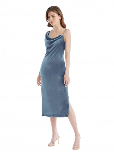 Stretch Velvet One Shoulder Sheath Dusty Blue Semi Formal Evening Dress / Prom Dress / Bridesmaid Dress Manchester