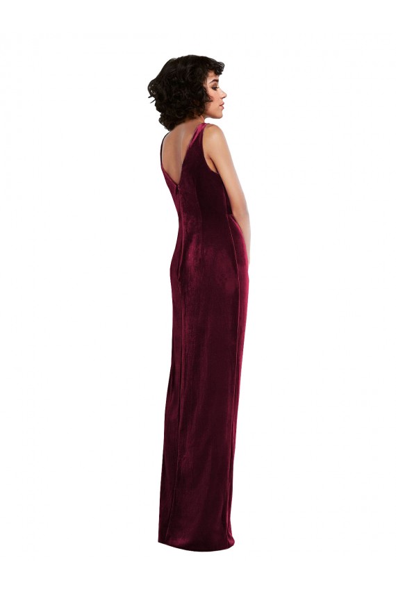 Stretch Velvet V-Neck Sheath Burgundy Semi Formal Evening Dress / Prom Dress / Bridesmaid Dress Manchester