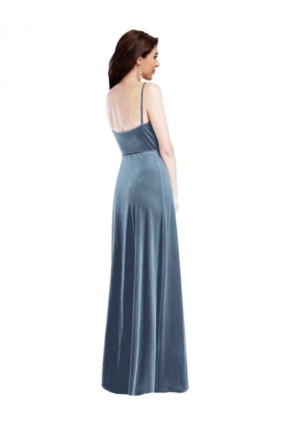 Stretch Velvet Sweetheart Low Back A-Line Dusty Blue Semi Formal Evening Dress / Prom Dress / Bridesmaid Dress Manchester