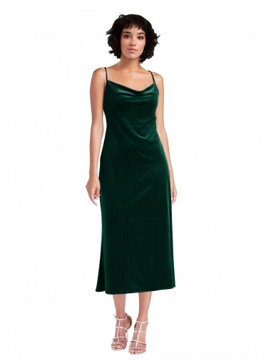 Stretch Velvet Cowl Neck Open Back Sheath Dark Green Black Tie Evening Gown / Prom Dress / Bridesmaid Dress Manchester