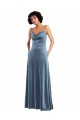 Stretch Velvet Cowl Neck Open Back Sheath Dusty Blue Semi Formal Evening Dress / Prom Dress / Bridesmaid Dress Manchester