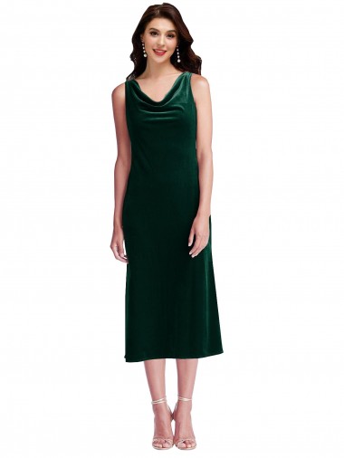 Stretch Velvet Cowl Neck V-Back Sheath Dark Green Evening Gown / Prom Dress / Bridesmaid Dress Manchester