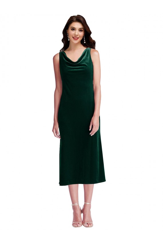 Stretch Velvet Cowl Neck V-Back Sheath Dark Green Evening Gown / Prom Dress / Bridesmaid Dress Manchester