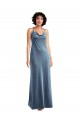 Stretch Velvet Cowl Neck V-Back Sheath Dusty Blue Bridesmaid Dress / Evening Dress Manchester