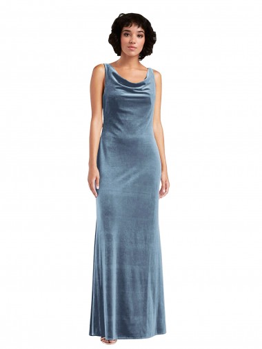 Stretch Velvet Cowl Neck V-Back Sheath Dusty Blue Evening Dress / Bridesmaid Dress Manchester