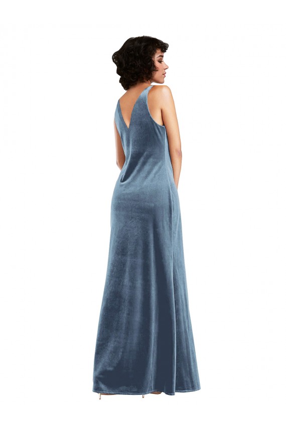 Stretch Velvet Cowl Neck V-Back Sheath Dusty Blue Evening Dress / Bridesmaid Dress Manchester