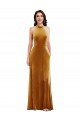 Stretch Velvet High Neck Keyhole Back Trumpet Gold Semi Formal Evening Dress / Prom Dress / Bridesmaid Dress Manchester