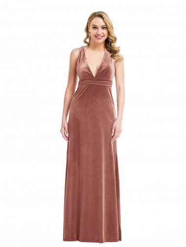 Stretch Velvet V-Neck Open Back A-Line Cinnamon Rose Bridesmaid Dress / Evening Dress Manchester