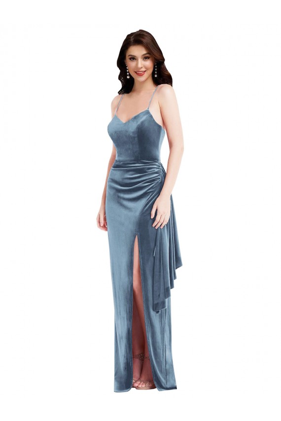 Stretch Velvet Sweetheart Low Back Trumpet Dusty Blue Formal Evening Gown / Prom Dress / Bridesmaid Dress Manchester
