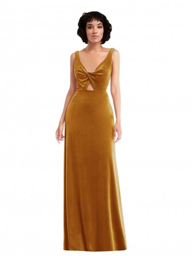 Stretch Velvet V-Neck V-Back Trumpet Gold Semi Formal Evening Dress / Prom Dress / Bridesmaid Dress Manchester