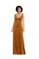 Stretch Velvet V-Neck V-Back Trumpet Gold Semi Formal Evening Dress / Prom Dress / Bridesmaid Dress Manchester
