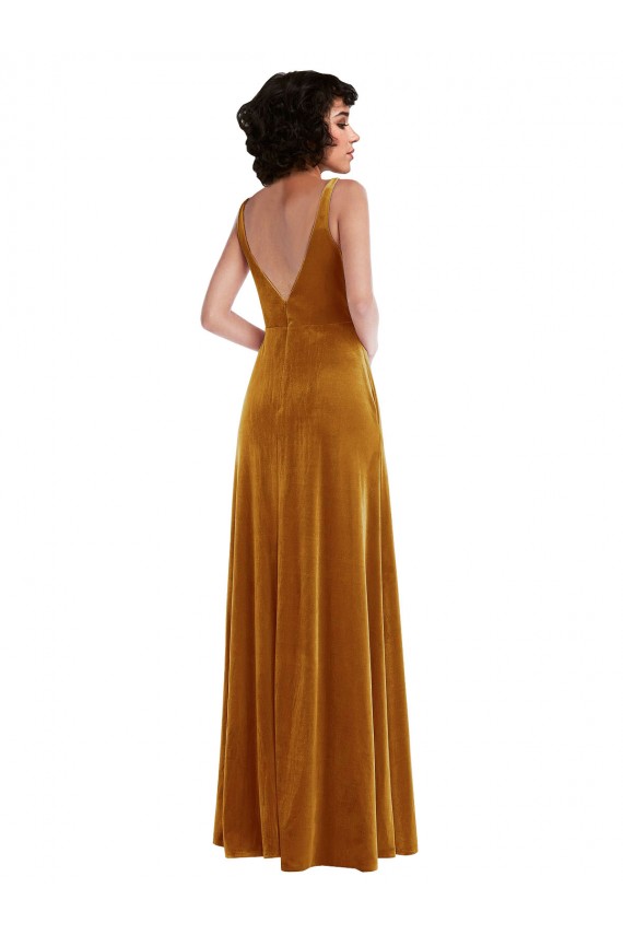 Stretch Velvet V-Neck V-Back Trumpet Gold Semi Formal Evening Dress / Prom Dress / Bridesmaid Dress Manchester