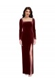 Stretch Velvet Square Neck Low Back A-Line Burgundy Prom Dress / Bridesmaid Dress Manchester