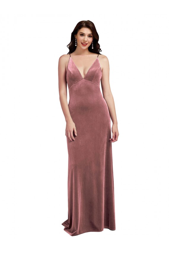 Stretch Velvet V-Neck Low Back A-Line Cinnamon Rose Formal Evening Gown / Prom Dress / Bridesmaid Dress Manchester