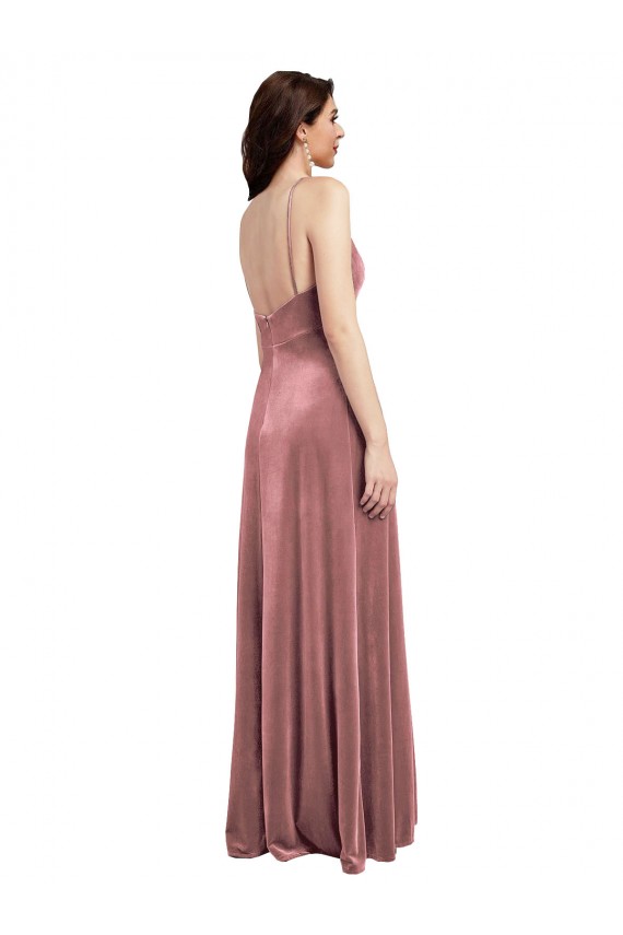 Stretch Velvet V-Neck Low Back A-Line Cinnamon Rose Formal Evening Gown / Prom Dress / Bridesmaid Dress Manchester