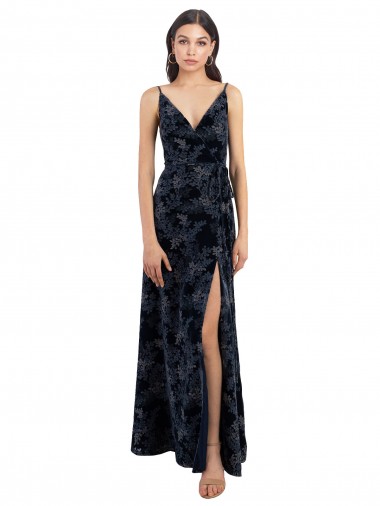 Floral Velvet & Stretch Velvet V-Neck V-Back A-Line Dark Navy Bridesmaid Dress Manchester