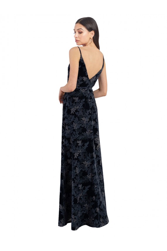 Floral Velvet & Stretch Velvet V-Neck V-Back A-Line Dark Navy Bridesmaid Dress Manchester