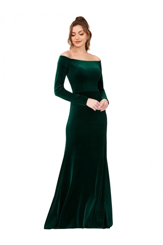 Stretch Velvet Off the Shoulder Sheath Dark Green Formal Evening Gown / Prom Dress / Bridesmaid Dress Manchester