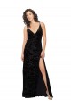 Floral Velvet & Stretch Velvet V-Neck Open Back Sheath Black Bridesmaid Dress Manchester