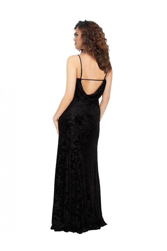 Floral Velvet & Stretch Velvet V-Neck Open Back Sheath Black Bridesmaid Dress Manchester