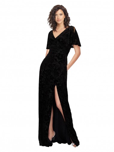 Floral Velvet & Stretch Velvet V-Neck V-Back A-Line Black Bridesmaid Dress Manchester