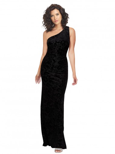 Floral Velvet & Stretch Velvet One Shoulder Sheath Black Bridesmaid Dresses Manchester