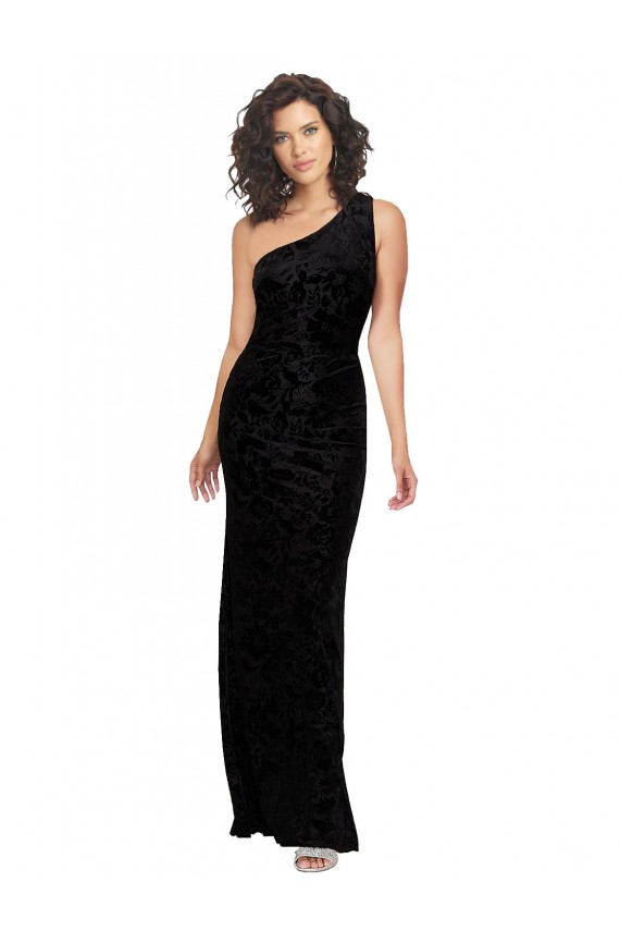 Floral Velvet & Stretch Velvet One Shoulder Sheath Black Bridesmaid Dresses Manchester