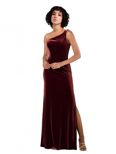 Stretch Velvet One Shoulder Column Burgundy Formal Evening Gown / Prom Dress / Bridesmaid Dress Manchester