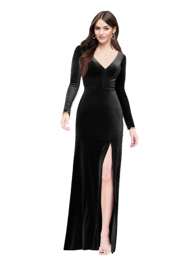 Stretch Velvet V-Neck V-Back Column Black Formal Evening Gown / Prom Dress / Bridesmaid Dress Manchester
