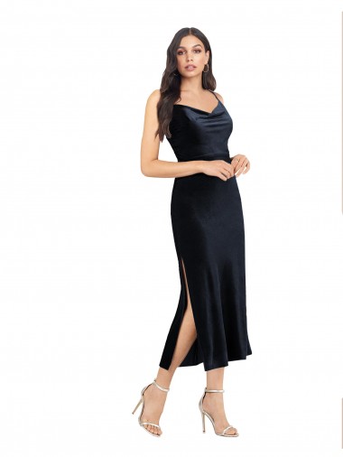 Stretch Velvet Cowl Neck Low Back Column Dark Navy Formal Evening Gown / Prom Dress / Bridesmaid Dress Manchester
