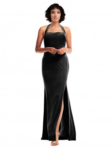 Stretch Velvet Halter Neck Low Back Mermaid Black Formal Evening Gown / Prom Dress / Bridesmaid Dress Manchester