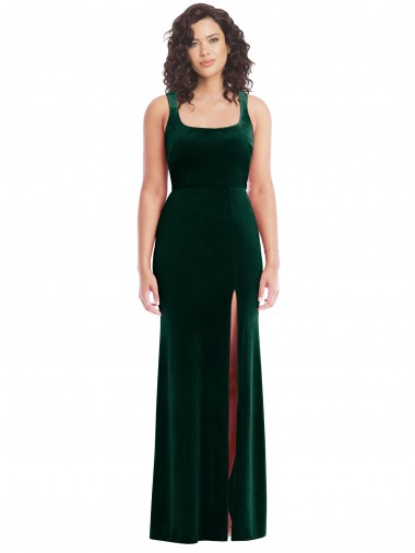 Stretch Velvet Square Neck Trumpet Dark Green Semi Formal Evening Dress / Prom Dress / Bridesmaid Dress Manchester