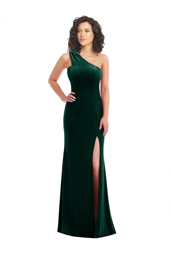 Stretch Velvet One Shoulder Trumpet Dark Green Black Tie Prom Dress / Bridesmaid Dress Manchester