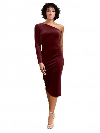 Stretch Velvet One Shoulder A-Line Burgundy Black Tie Prom Dress / Bridesmaid Dress Manchester