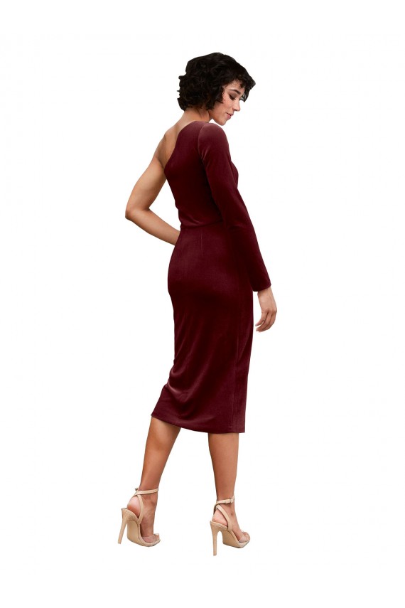 Stretch Velvet One Shoulder A-Line Burgundy Black Tie Prom Dress / Bridesmaid Dress Manchester