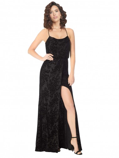 Floral Velvet & Stretch Velvet Cowl Neck Open Back A-Line Black Bridesmaid Dress Manchester