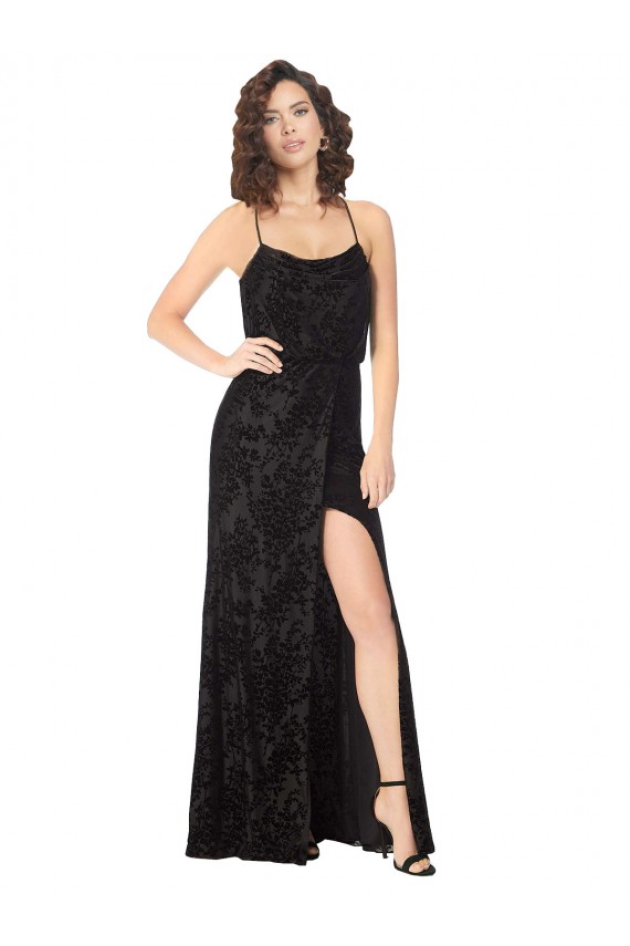 Floral Velvet & Stretch Velvet Cowl Neck Open Back A-Line Black Bridesmaid Dress Manchester