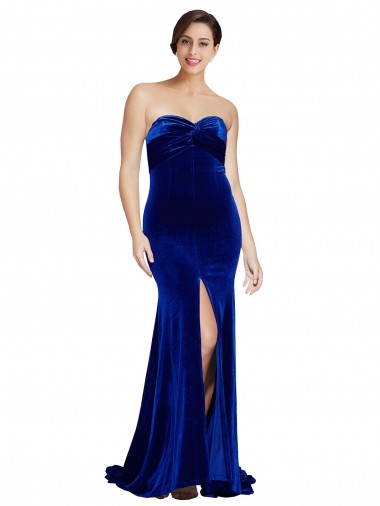 Stretch Velvet Strapless Low Back Mermaid Royal Blue Formal Evening Gown / Prom Dress / Bridesmaid Dress Manchester