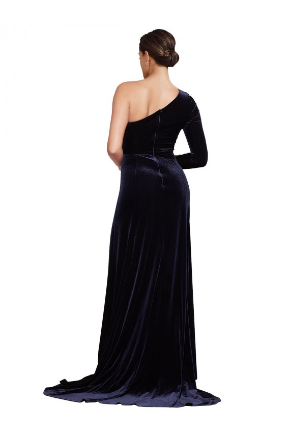 Stretch Velvet One Shoulder A-Line Dark Navy Formal Evening Gown / Prom Dress / Bridesmaid Dress Manchester