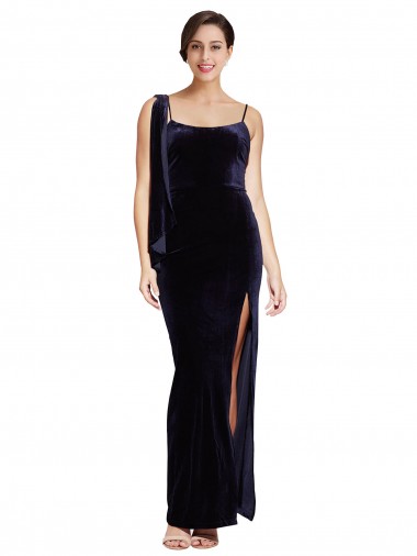Stretch Velvet Square Neck Low Back Sheath Dark Navy Formal Evening Gown / Prom Dress / Bridesmaid Dress Manchester