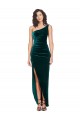 Stretch Velvet One Shoulder Low Back Sheath Dark Green High Low Evening Gown / Prom Dress / Bridesmaid Dress Manchester