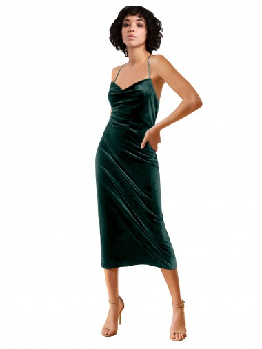 Stretch Velvet Cowl Neck Open Back Sheath Dark Green Formal Dress / Bridesmaid Dress Manchester