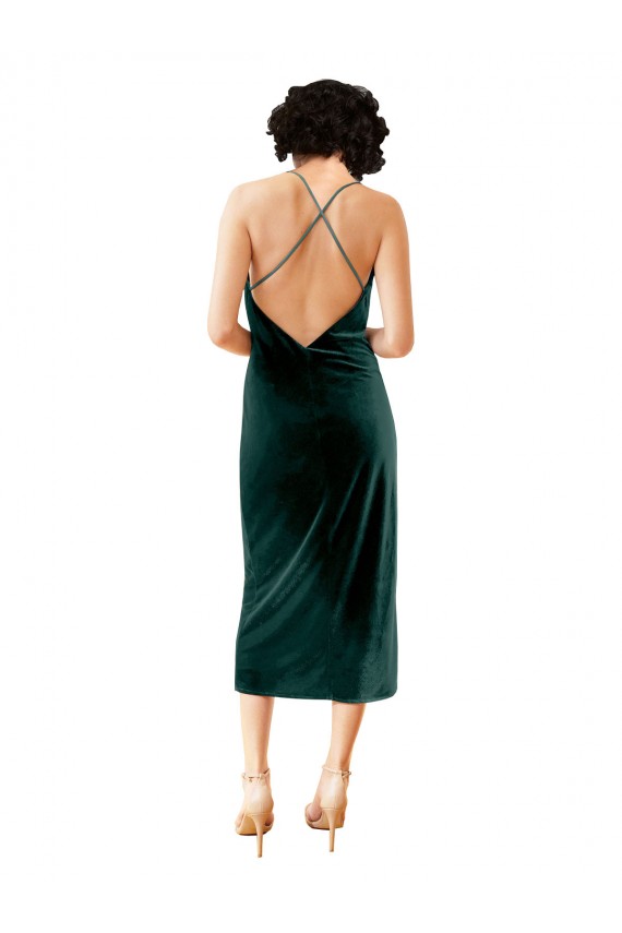 Stretch Velvet Cowl Neck Open Back Sheath Dark Green Formal Dress / Bridesmaid Dress Manchester